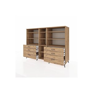 Kronos Dolap 10 Raflı 6 Çekmeceli  220x59x163 Çam-çam