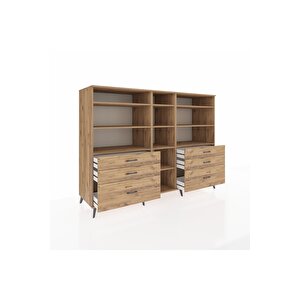 Kronos Dolap 10 Raflı 6 Çekmeceli  220x59x163 Çam-çam