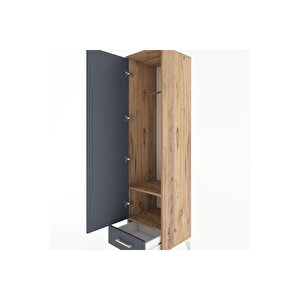 Hyperion Dolap 2 Raflı Tek Çekmeceli Tek Askılı 44x44x182 Çam-antrasit