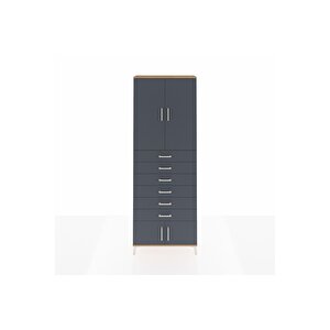 Arges Dolap 3 Raflı 6 Çekmeceli 4 Kapaklı 88x30x243 Çam-antrasit