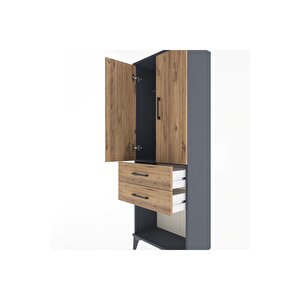 Arges Dolap Tek Raflı 2 Çekmeceli Tek Askılı 60x30x163 Antrasit-çam