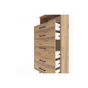 Arges Dolap Tek Raflı 5 Çekmeceli 60x30x134 Çam-çam