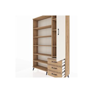 Arges Dolap 9 Raflı 3 Çekmeceli Tek Kapaklı  132x30x195 Çam-aytaşı/çam