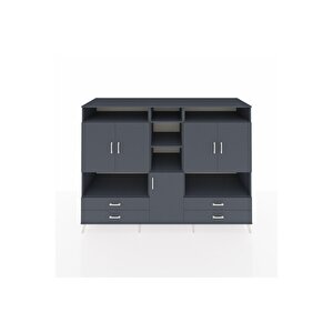 Kronos Dolap 12 Raflı 4 Çekmeceli 5 Kapaklı 220x59x163 Antrasit-antrasit