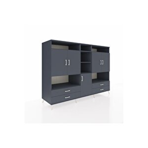 Kronos Dolap 12 Raflı 4 Çekmeceli 5 Kapaklı 220x59x163 Antrasit-antrasit