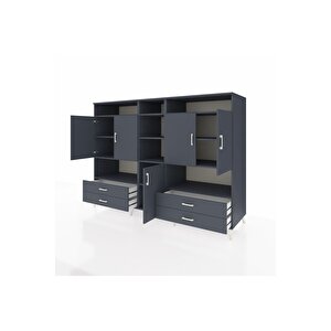 Kronos Dolap 12 Raflı 4 Çekmeceli 5 Kapaklı 220x59x163 Antrasit-antrasit