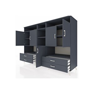 Kronos Dolap 12 Raflı 4 Çekmeceli 5 Kapaklı 220x59x163 Antrasit-antrasit