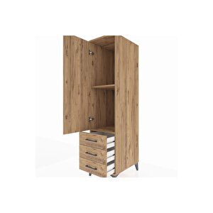 Kronos Dolap 2 Raflı 3 Çekmeceli Tek Kapaklı 44x59x182 Çam-çam