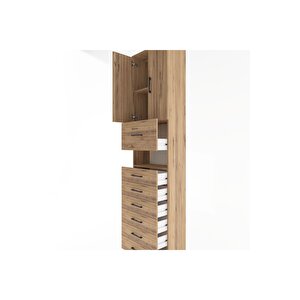 Arges Dolap 3 Raflı 6 Çekmeceli 2 Kapaklı 60x30x243 Çam-çam