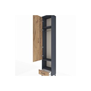 Arges Dolap 3 Raflı Tek Çekmeceli Tek Askılı 44x30x221 Antrasit-çam