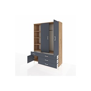 Hyperion Gardrop 5 Raflı 4 Çekmeceli Tek Askılı 132x44x195 Çam-antrasit