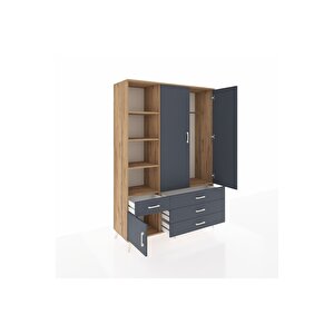 Hyperion Gardrop 5 Raflı 4 Çekmeceli Tek Askılı 132x44x195 Çam-antrasit