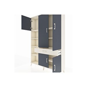 Arges Dolap 8 Raflı Tek Çekmeceli 5 Kapaklı 132x30x195 Aytaşı-antrasit/aytaşı