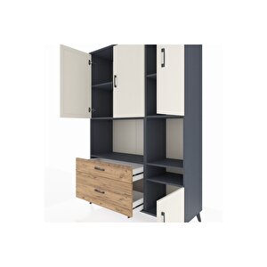 Hyperion Dolap 7 Raflı 2 Çekmeceli 4 Kapaklı 132x44x195 Antrasit-aytaşı/çam
