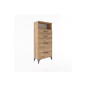 Arges Dolap Tek Raflı 4 Çekmeceli 60x30x134 Çam-çam