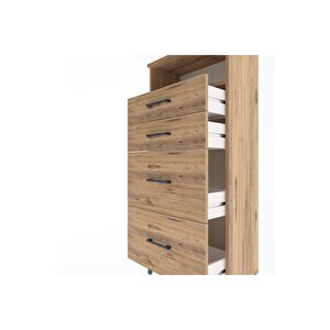 Arges Dolap Tek Raflı 4 Çekmeceli 60x30x134 Çam-çam