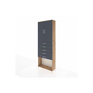Arges Dolap 3 Raflı 5 Çekmeceli 2 Kapaklı 88x30x243 Çam-antrasit