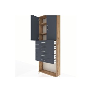 Arges Dolap 3 Raflı 5 Çekmeceli 2 Kapaklı 88x30x243 Çam-antrasit