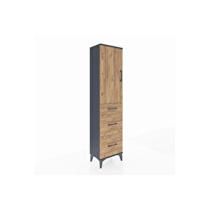 Arges Dolap 3 Raflı 3 Çekmeceli Tek Kapaklı 44x30x182 Antrasit-çam