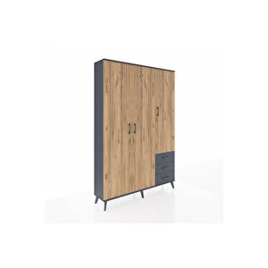 Arges Dolap 6 Raflı 3 Çekmeceli Tek Askılı 132x30x195 Antrasit-çam/antrasit