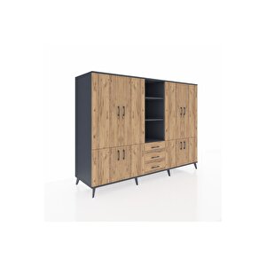 Kronos Dolap 11 Raflı 3 Çekmeceli 8 Kapaklı 220x59x163 Antrasit-çam