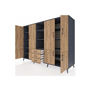 Kronos Dolap 11 Raflı 3 Çekmeceli 8 Kapaklı 220x59x163 Antrasit-çam