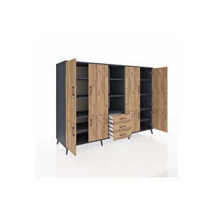 Kronos Dolap 11 Raflı 3 Çekmeceli 8 Kapaklı 220x59x163 Antrasit-çam