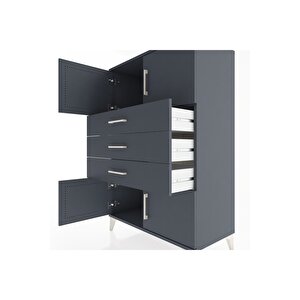 Hyperion Dolap Tek Raflı 3 Çekmeceli 4 Kapaklı 88x44x134 Antrasit-antrasit