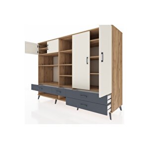 Kronos Dolap 12 Raflı 4 Çekmeceli 4 Kapaklı 220x59x163 Çam-aytaşı/antrasit