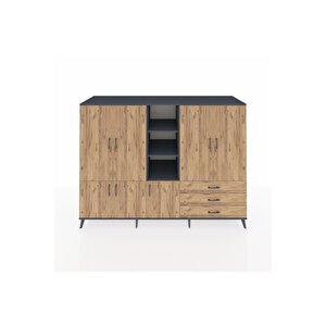 Kronos Dolap 11 Raflı 3 Çekmeceli 7 Kapaklı 220x59x163 Antrasit-çam