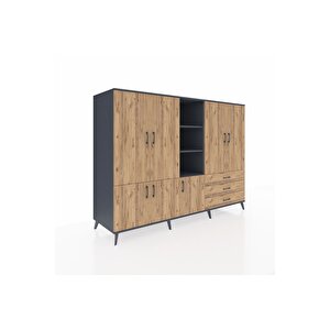 Kronos Dolap 11 Raflı 3 Çekmeceli 7 Kapaklı 220x59x163 Antrasit-çam