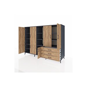 Kronos Dolap 11 Raflı 3 Çekmeceli 7 Kapaklı 220x59x163 Antrasit-çam