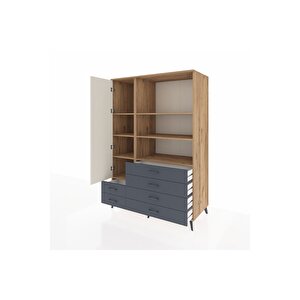 Kronos Dolap 7 Raflı 6 Çekmeceli Tek Kapaklı  132x59x195 Çam-aytaşı/antrasit