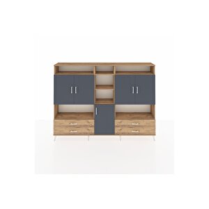 Arges Dolap 12 Raflı 4 Çekmeceli 5 Kapaklı 220x30x163 Çam-antrasit/çam