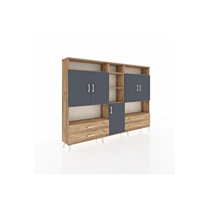 Arges Dolap 12 Raflı 4 Çekmeceli 5 Kapaklı 220x30x163 Çam-antrasit/çam