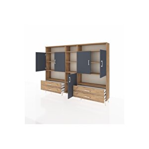 Arges Dolap 12 Raflı 4 Çekmeceli 5 Kapaklı 220x30x163 Çam-antrasit/çam
