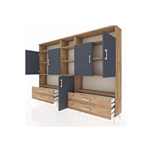 Arges Dolap 12 Raflı 4 Çekmeceli 5 Kapaklı 220x30x163 Çam-antrasit/çam