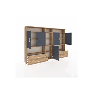 Arges Dolap 12 Raflı 4 Çekmeceli 5 Kapaklı 220x30x163 Çam-antrasit/çam