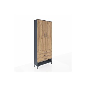 Arges Dolap 2 Raflı 3 Çekmeceli Tek Askılı 88x30x221 Antrasit-çam