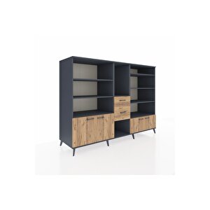 Kronos Dolap 10 Raflı 2 Çekmeceli 4 Kapaklı 220x59x163 Antrasit-çam