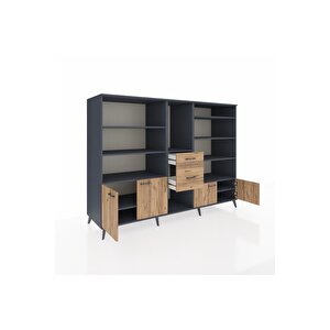 Kronos Dolap 10 Raflı 2 Çekmeceli 4 Kapaklı 220x59x163 Antrasit-çam