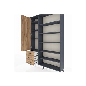 Arges Gardrop 9 Raflı 3 Çekmeceli 3 Kapaklı 132x30x195 Antrasit-çam