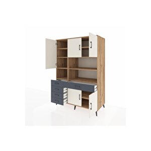 Kronos Dolap 9 Raflı 5 Çekmeceli 5 Kapaklı 132x59x195 Çam-aytaşı/antrasit