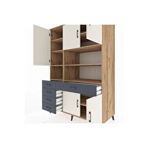 Kronos Dolap 9 Raflı 5 Çekmeceli 5 Kapaklı 132x59x195 Çam-aytaşı/antrasit