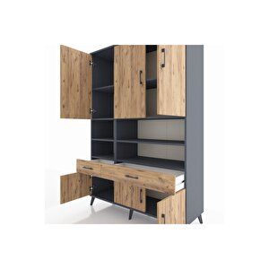 Hyperion Gardrop 8 Raflı 2 Çekmeceli 6 Kapaklı 132x44x195 Antrasit-çam