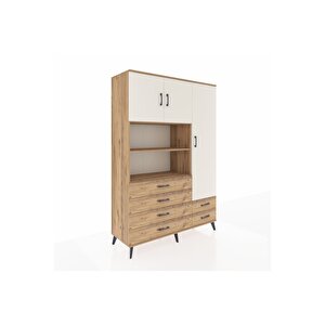 Hyperion Dolap 9 Raflı 6 Çekmeceli 3 Kapaklı 132x44x195 Çam-aytaşı/çam