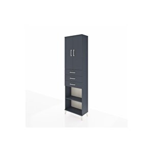 Arges Dolap 4 Raflı 3 Çekmeceli 2 Kapaklı 60x30x221 Antrasit-antrasit