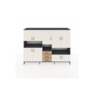 Hyperion Dolap 13 Raflı 3 Çekmeceli 9 Kapaklı 220x44x163 Antrasit-aytaşı/çam