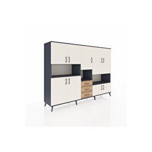 Hyperion Dolap 13 Raflı 3 Çekmeceli 9 Kapaklı 220x44x163 Antrasit-aytaşı/çam