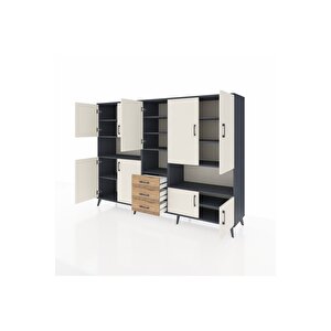 Hyperion Dolap 13 Raflı 3 Çekmeceli 9 Kapaklı 220x44x163 Antrasit-aytaşı/çam